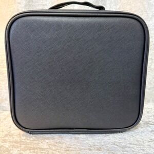 Black Makeup Case Vanity Mirror LED Light USB Rechargeable Cosmetic Organizer